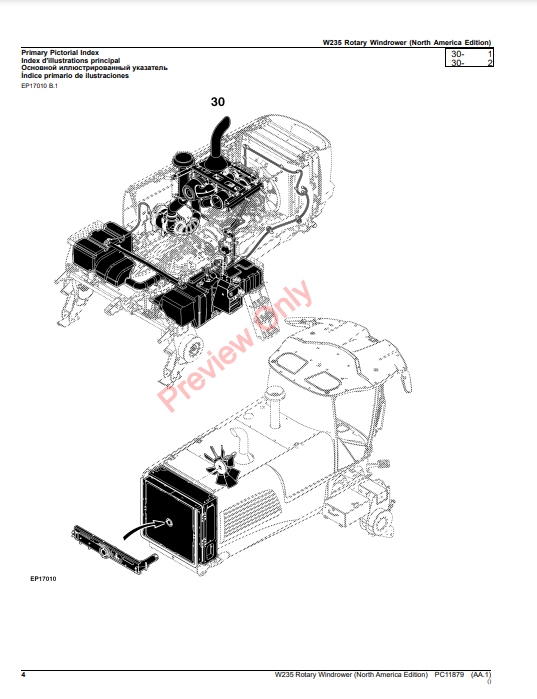 JOHN DEERE W235 ROTARY WINDROWER (NORTH AMERICA EDITION) PC11879 - PARTS CATALOG MANUAL