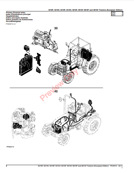 JOHN DEERE 5215F, 5215V, 5315F, 5315V, 5515F, 5515V, 5615F AND 5615V TRACTORS (EUROPEAN EDITION) PC4414 - PARTS CATALOG MANUAL