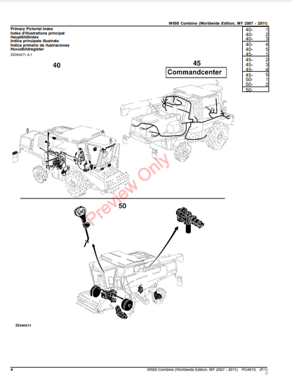 JOHN DEERE W550 COMBINE (WORLDWIDE EDITION MY 2007-2011) PC4615 - PARTS CATALOG MANUAL