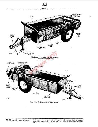 JOHN DEERE 44 MANURE SPREADER PC833 - PARTS CATALOG MANUAL