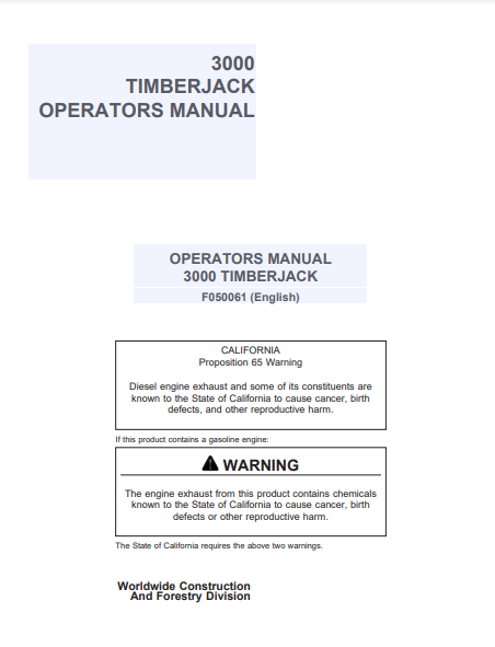 F050061 - JOHN DEERE TJ3000 Forestry Measuring And Control OPERATOR MANUAL