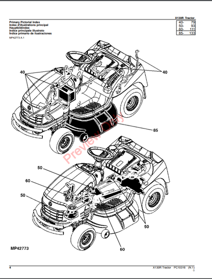 JOHN DEERE X130R TRACTOR PC10316 - PARTS CATALOG MANUAL