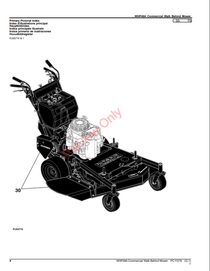 JOHN DEERE WHP48A COMMERCIAL WALK BEHIND MOWER PC11579 - PARTS CATALOG MANUAL