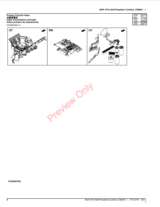 JOHN DEERE S670 STS SELF-PPO-PROPELLED PC12747 - PARTS CATALOG MANUAL