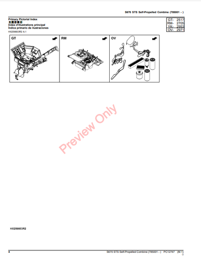 JOHN DEERE S670 STS SELF-PPO-PROPELLED PC12747 - PARTS CATALOG MANUAL