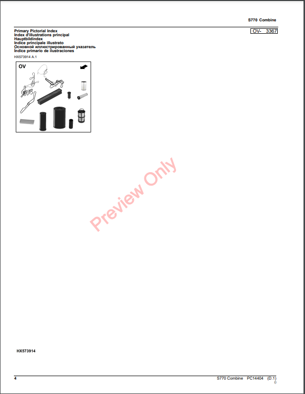 JOHN DEERE S770 COMBINE PC14404 - PARTS CATALOG MANUAL