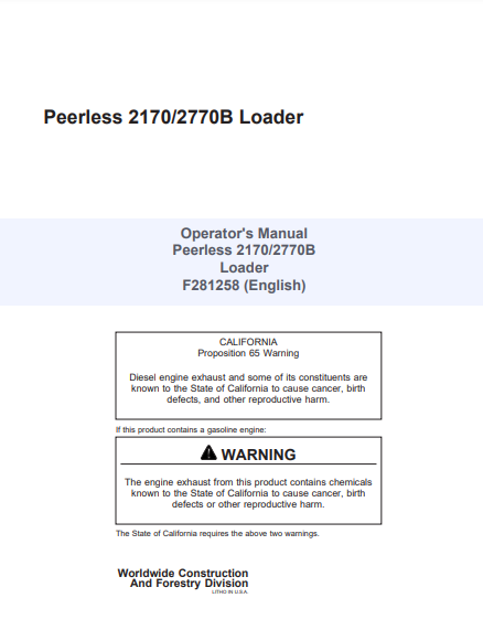 F281258- JOHN DEERE 2170,2770 (SERIES,B SERIES) Forestry Knuckleboom Loader OPERATOR MANUAL