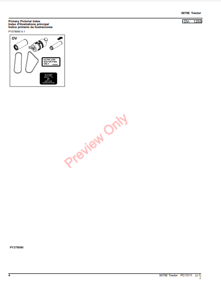 JOHN DEERE 5075E TRACTOR (CAB: 1PY5075EPHJ402101-) (OOS: 1PY5075ECHJ103101-) (FT4) (NORTH AMERICA EDITION) PC13111 - PARTS CATALOG MANUAL