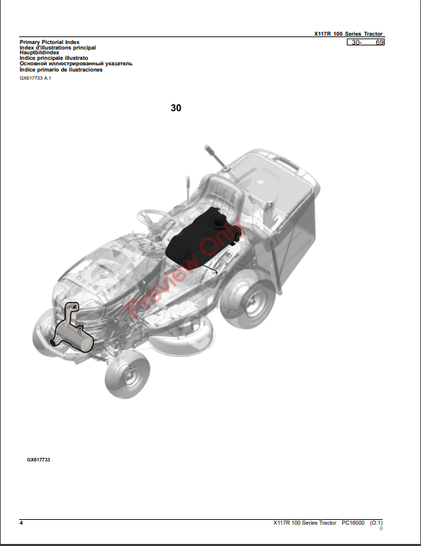 JOHN DEERE X117R 100 SERIES TRACTOR PC16000 - PARTS CATALOG MANUAL