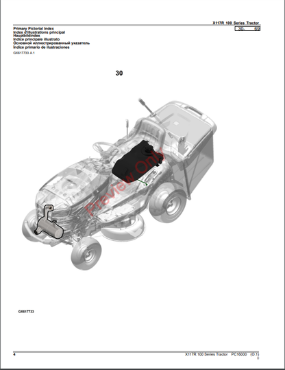 JOHN DEERE X117R 100 SERIES TRACTOR PC16000 - PARTS CATALOG MANUAL