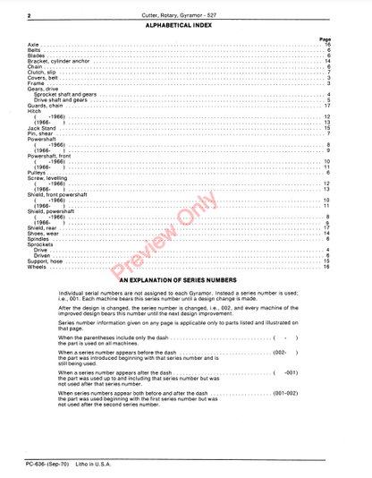 JOHN DEERE 527 GYRAMOR ROTARY CUTTER PC636 - PARTS CATALOG MANUAL