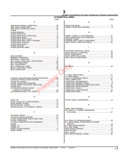 JOHN DEERE KERNEL PROCESSOR FOR SELF-PROPELLED FORAGE HARVESTERS PC1918 - PARTS CATALOG MANUAL