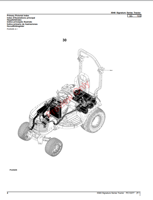 JOHN DEERE X940 SIGNATURE SERIES TRACTOR PC13377 - PARTS CATALOG MANUAL