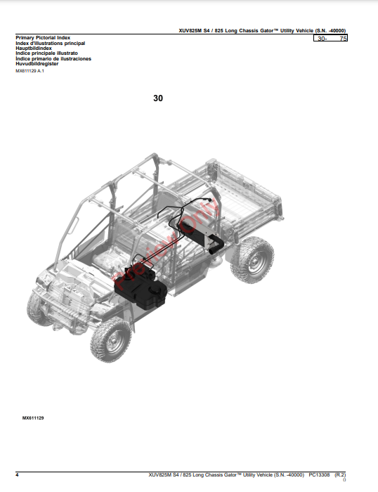 JOHN DEERE XUV825M S4 / 825 LONG CHASSIS GATOR UTILITY VEHICLE (WORLDWIDE EDITION) PC13308 - PARTS CATALOG MANUAL