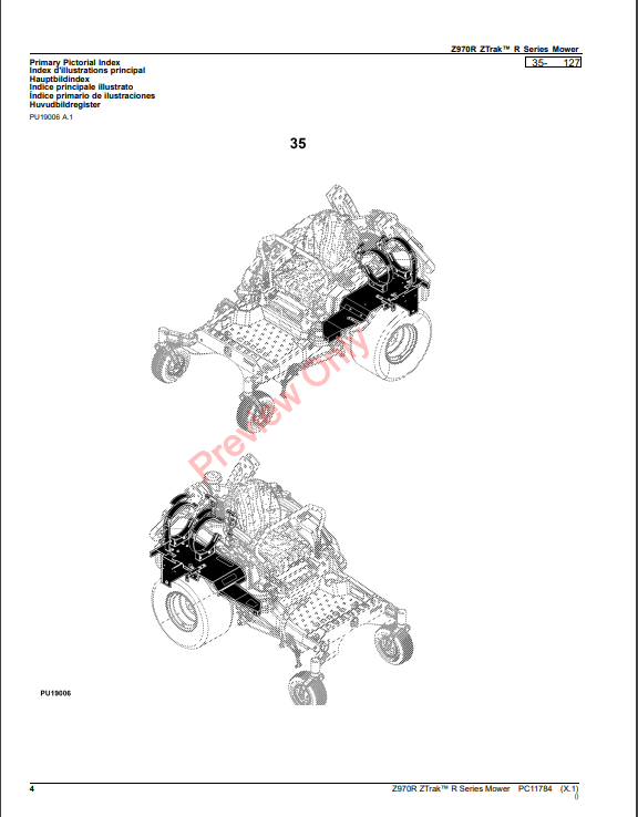 JOHN DEERE Z970R ZTRAK R SERIES MOWER PC11784 - PARTS CATALOG MANUAL