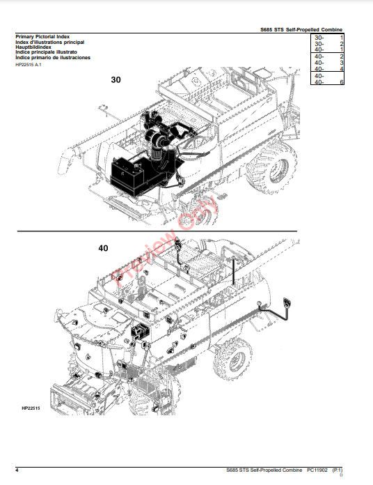 JOHN DEERE S685 STS SELF-PROPELLED COMBINE PC11902 - PARTS CATALOG MANUAL