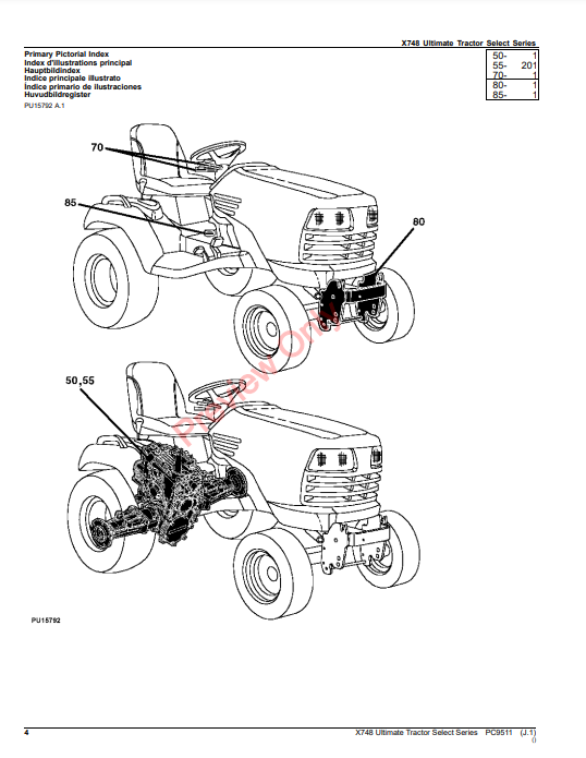 JOHN DEERE X748 ULTIMATE TRACTOR SELECT SERIES PC9511 - PARTS CATALOG MANUAL