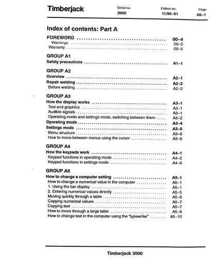 F050061 - JOHN DEERE TJ3000 Forestry Measuring And Control OPERATOR MANUAL