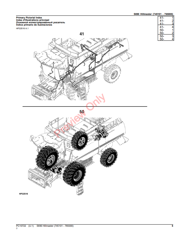 JOHN DEERE S690 HILLMASTER PC10722 - PARTS CATALOG MANUAL