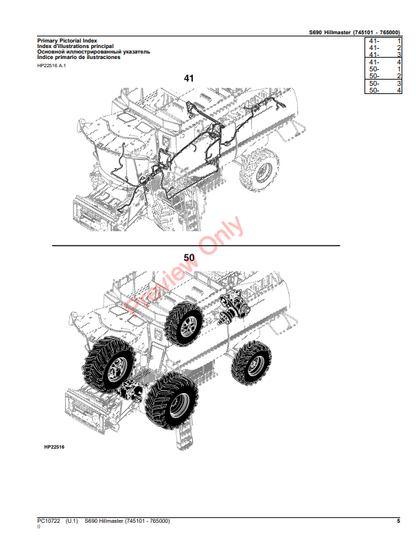 JOHN DEERE S690 HILLMASTER PC10722 - PARTS CATALOG MANUAL