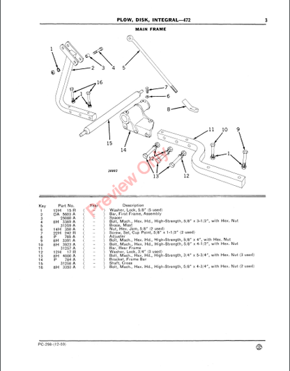 JOHN DEERE 472 INTEGRAL DISK PLOW PC298 - PARTS CATALOG MANUAL