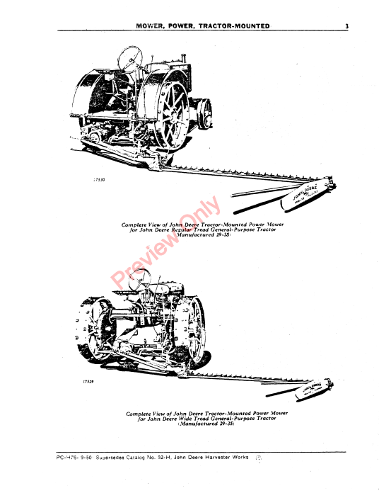 JOHN DEERE TRACTOR-MOUNTED POWER MOWER FOR GENERAL PURPOSE TRACTORS PCH76 - PARTS CATALOG MANUAL