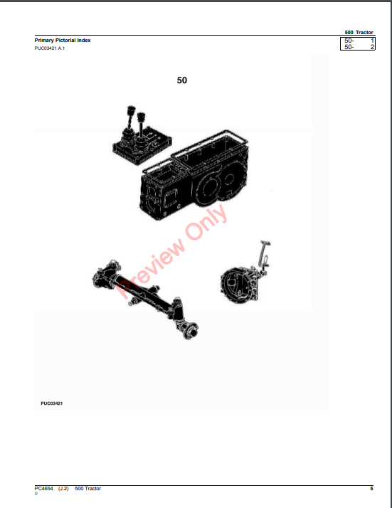 JOHN DEERE 500 TRACTOR PC4654 - PARTS CATALOG MANUAL