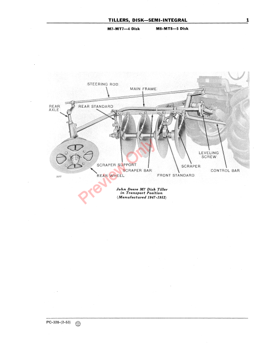 JOHN DEERE SEMI-INTEGRAL DISK TILLERS - M7, MT7, M8, MT8 SERIES PC328 - PARTS CATALOG MANUAL