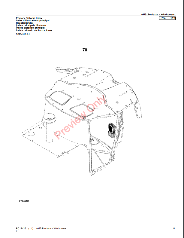 JOHN DEERE AMS PRODUCTS-WINDROWERS PC12425 - PARTS CATALOG MANUAL