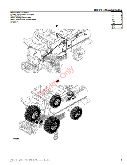 JOHN DEERE S685 STS SELF-PROPELLED COMBINE PC11902 - PARTS CATALOG MANUAL