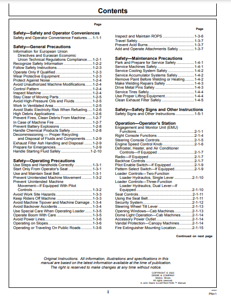 OPERATOR MANUAL - JOHN DEERE 310 P CONSTRUCTION BACKHOE LOADER OMT481853X019