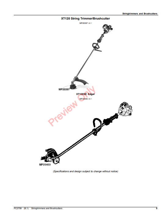 JOHN DEERE STRING TRIMMERS AND BRUSHCUTTERS PC2759 - PARTS CATALOG MANUAL