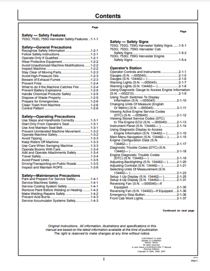 OPERATOR MANUAL - JOHN DEERE 703G,753G,759G (G SERIES) Forestry Tracked Harvester F387438