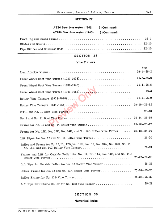 JOHN DEERE PART CAT, BEAN HARVESTER / BEET PULLER PC480 - PARTS CATALOG MANUAL