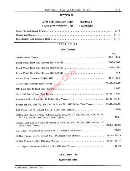 JOHN DEERE PART CAT, BEAN HARVESTER / BEET PULLER PC480 - PARTS CATALOG MANUAL