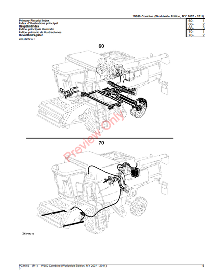 JOHN DEERE W550 COMBINE (WORLDWIDE EDITION MY 2007-2011) PC4615 - PARTS CATALOG MANUAL