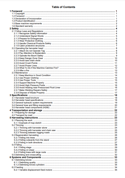 OPERATOR MANUAL - JOHN DEERE H290 (HARVESTING HEADS SERIES) Forestry Harvesting Head F076333