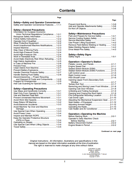 OPERATOR MANUAL - JOHN DEERE E240LC,E260LC (E SERIES) Construction Excavator WY21780