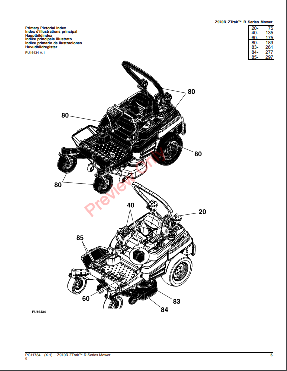 JOHN DEERE Z970R ZTRAK R SERIES MOWER PC11784 - PARTS CATALOG MANUAL