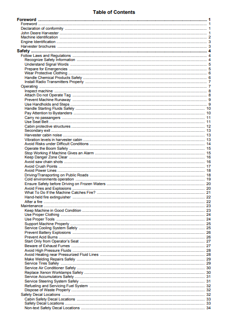 F670650 - JOHN DEERE 1270E T2 (E SERIES) Forestry Wheeled Harvesters OPERATOR MANUAL