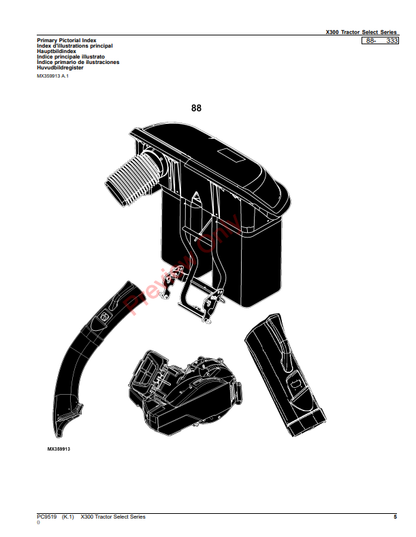 JOHN DEERE X300 TRACTOR SELECT SERIES PC9519 - PARTS CATALOG MANUAL