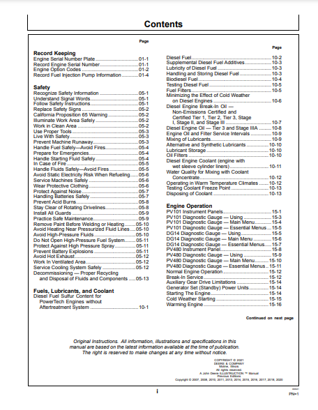 OPERATOR MANUAL - JOHN DEERE 4.5L,4045,4045HF280 (POWERTECH™ M) Construction Engine OMDZ105870