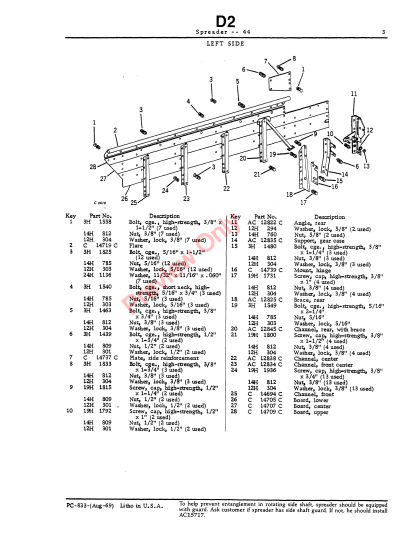 JOHN DEERE 44 MANURE SPREADER PC833 - PARTS CATALOG MANUAL