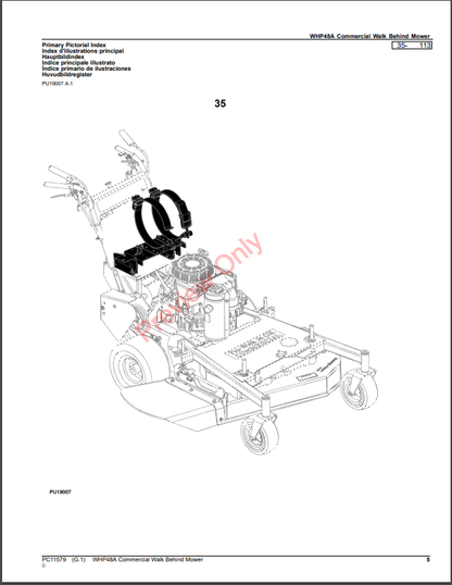 JOHN DEERE WHP48A COMMERCIAL WALK BEHIND MOWER PC11579 - PARTS CATALOG MANUAL