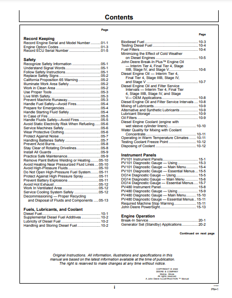 OPERATOR MANUAL - JOHN DEERE 18.0L,6180C1510 Construction Engine OMDZ125112