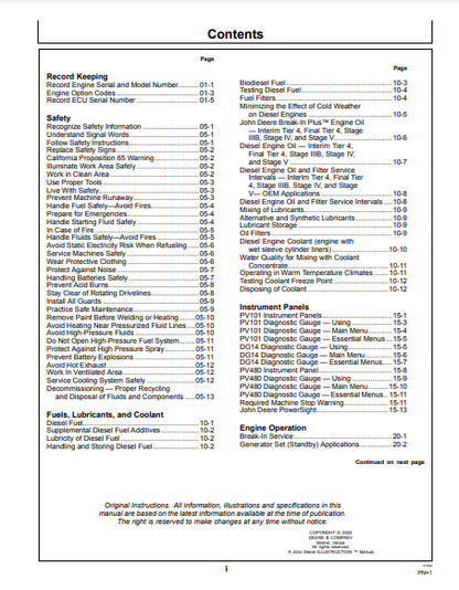 OPERATOR MANUAL - JOHN DEERE 18.0L,6180C1510 Construction Engine OMDZ125112