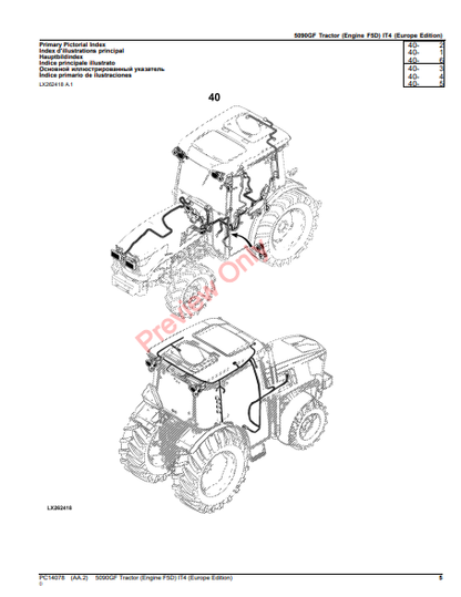 JOHN DEERE 5090GF TRACTOR (ENGINE F5D) IT4 (EUROPE EDITION) PC14078 - PARTS CATALOG MANUAL