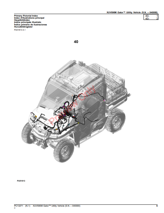 JOHN DEERE XUV590M GATOR UTILITY VEHICLE PC13271 - PARTS CATALOG MANUAL