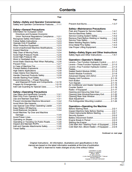 OPERATOR MANUAL - JOHN DEERE 444K (0) Construction Loader OMT361493X19