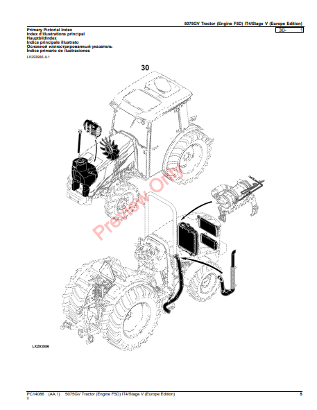 JOHN DEERE 5075GV TRACTOR (ENGINE F5D) IT4/STAGE V (EUROPE EDITION) PC14086 - PARTS CATALOG MANUAL